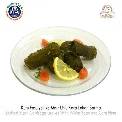Stuffed Black Cabbage Leaves with White Bean and Corn Flour