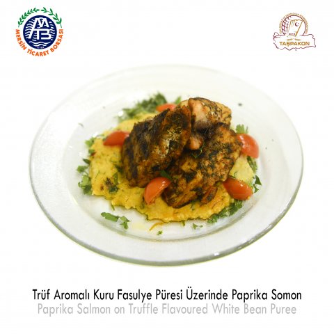 Paprika Salmon on Truffle Flavoured White Bean Puree